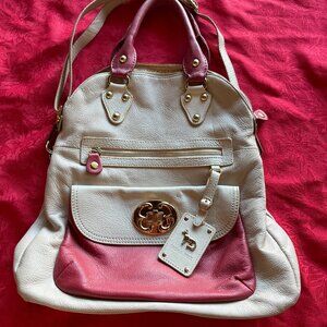 Emma Fox Handbag Shoulder Fold over Bag - Two Tone Beigh and Red / Burgandy